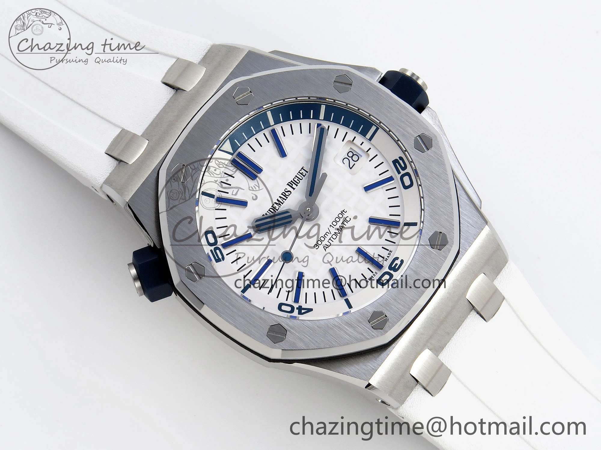 ROYAL OAK OFFSHORE DIVER 15710 IPF 1:1 BEST EDITION WHITE DIAL ON WHITE RUBBER STRAP SA3120 SUPER CLONE DailyWear 4509