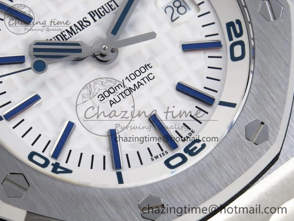 ROYAL OAK OFFSHORE DIVER 15710 IPF 1:1 BEST EDITION WHITE DIAL ON WHITE RUBBER STRAP SA3120 SUPER CLONE DailyWear 4509