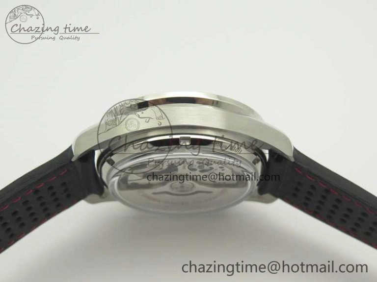 Breathable Racing Master Chronometer OMF 1:1 Best Edition Black Dial Orange Hand on Black Leather Strap A 7999