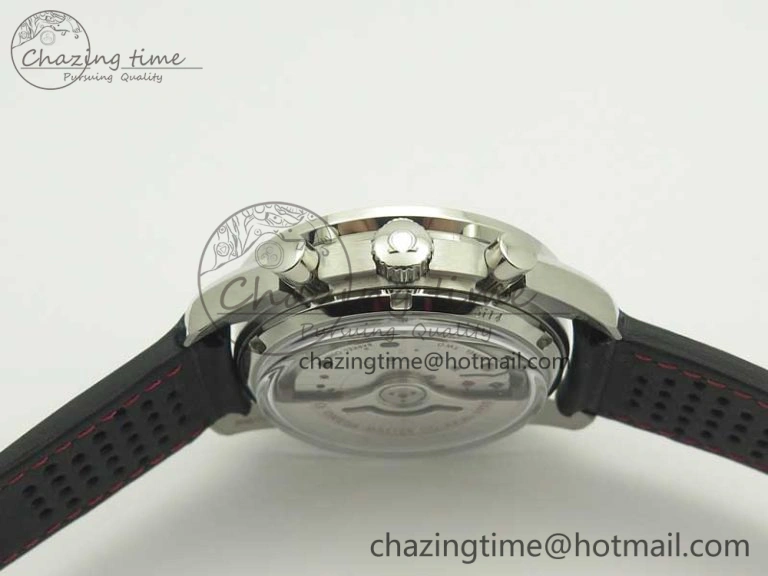 Breathable Racing Master Chronometer OMF 1:1 Best Edition Black Dial Orange Hand on Black Leather Strap A 7999