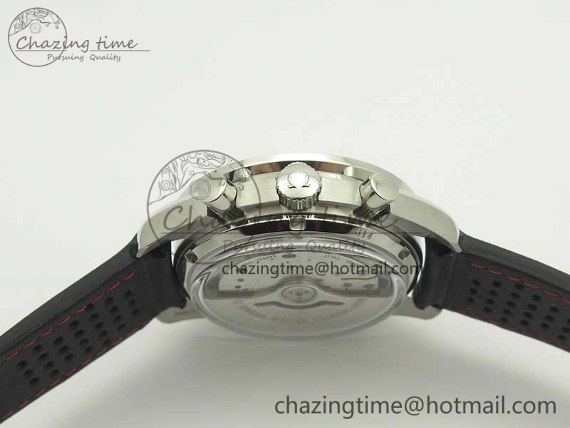 Breathable Racing Master Chronometer OMF 1:1 Best Edition Black Dial Orange Hand on Black Leather Strap A 7999