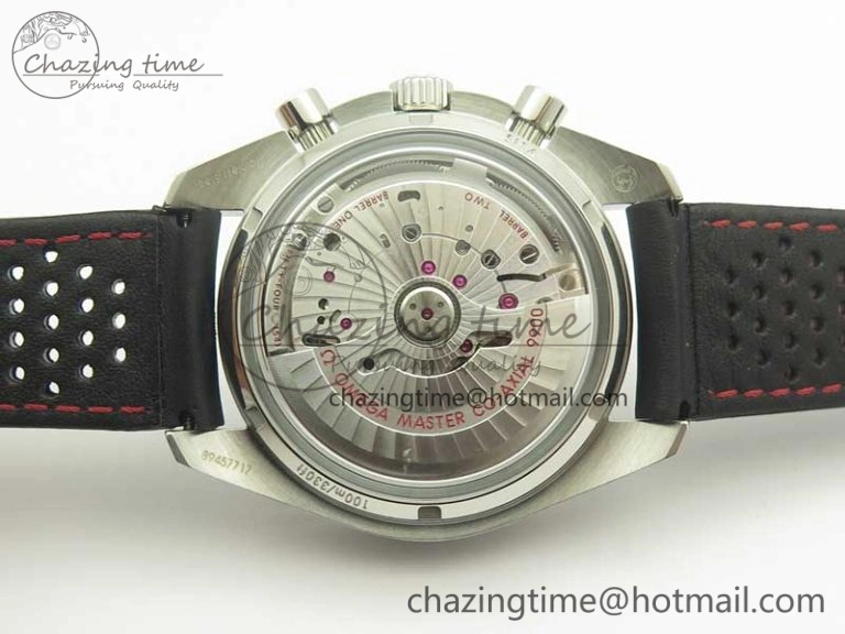 Breathable Racing Master Chronometer OMF 1:1 Best Edition Black Dial Orange Hand on Black Leather Strap A 7999