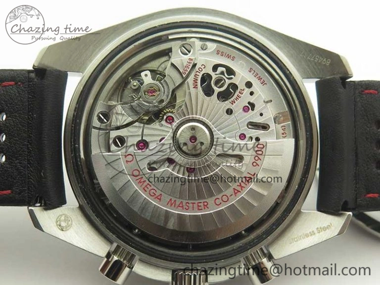 Breathable Racing Master Chronometer OMF 1:1 Best Edition Black Dial Orange Hand on Black Leather Strap A 7999