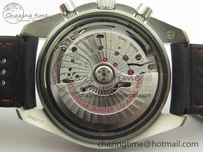 Breathable Racing Master Chronometer OMF 1:1 Best Edition Black Dial Orange Hand on Black Leather Strap A 7999