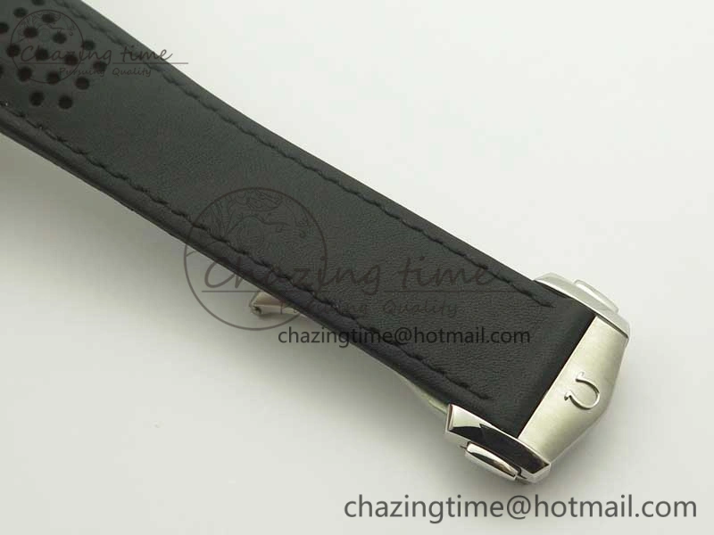 Breathable Racing Master Chronometer OMF 1:1 Best Edition Black Dial Orange Hand on Black Leather Strap A 7999
