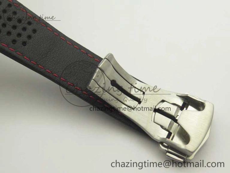Breathable Racing Master Chronometer OMF 1:1 Best Edition Black Dial Orange Hand on Black Leather Strap A 7999