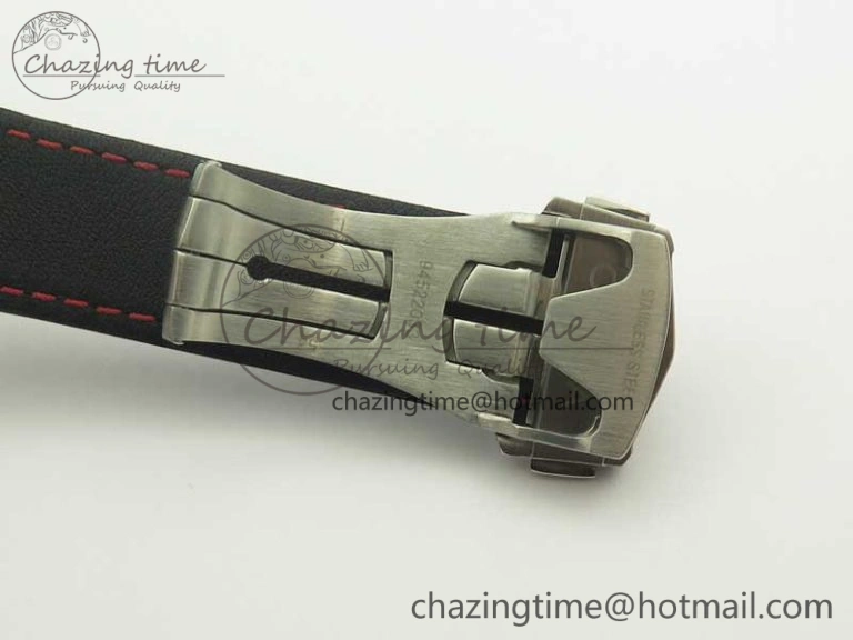 Breathable Racing Master Chronometer OMF 1:1 Best Edition Black Dial Orange Hand on Black Leather Strap A 7999