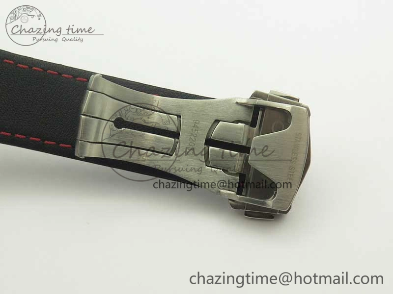 Breathable Racing Master Chronometer OMF 1:1 Best Edition Black Dial Orange Hand on Black Leather Strap A 7999