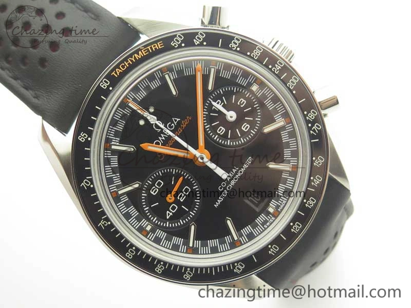 Breathable Racing Master Chronometer OMF 1:1 Best Edition Black Dial Orange Hand on Black Leather Strap A 7999
