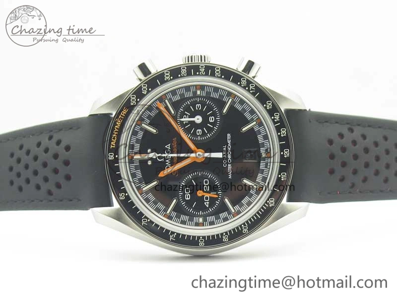 Breathable Racing Master Chronometer OMF 1:1 Best Edition Black Dial Orange Hand on Black Leather Strap A 7999