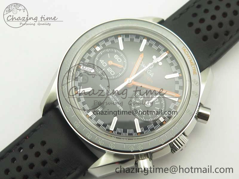 Breathable Racing Master Chronometer OMF 1:1 Best Edition Black Dial Orange Hand on Black Leather Strap A 7999
