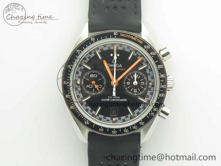 Breathable Racing Master Chronometer OMF 1:1 Best Edition Black Dial Orange Hand on Black Leather Strap A 7999