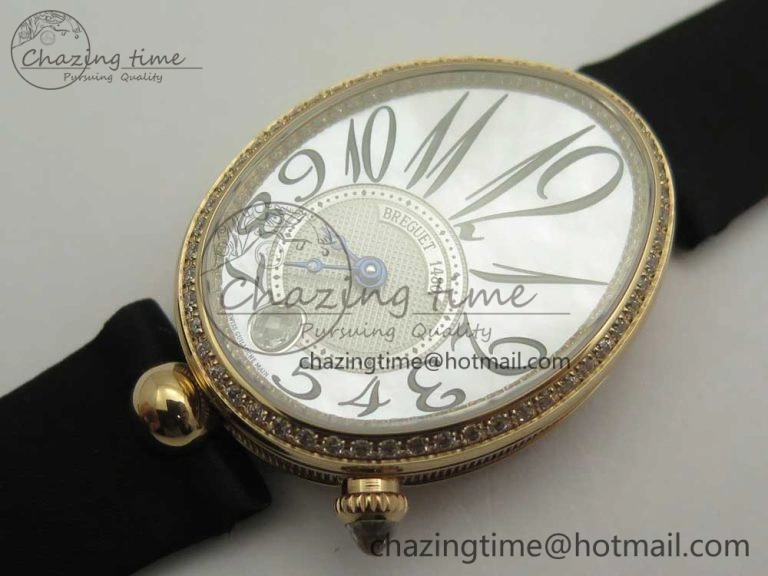 Premium Reine de Naples 8918BB RG ZF 1:1 Best Edition White MOP Dial Diamonds Bezel on Black Fabric Strap A 5342