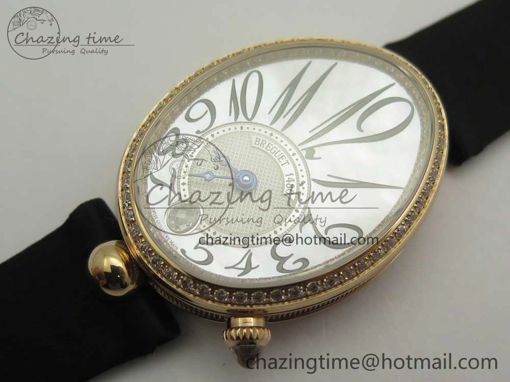 Premium Reine de Naples 8918BB RG ZF 1:1 Best Edition White MOP Dial Diamonds Bezel on Black Fabric Strap A 5342