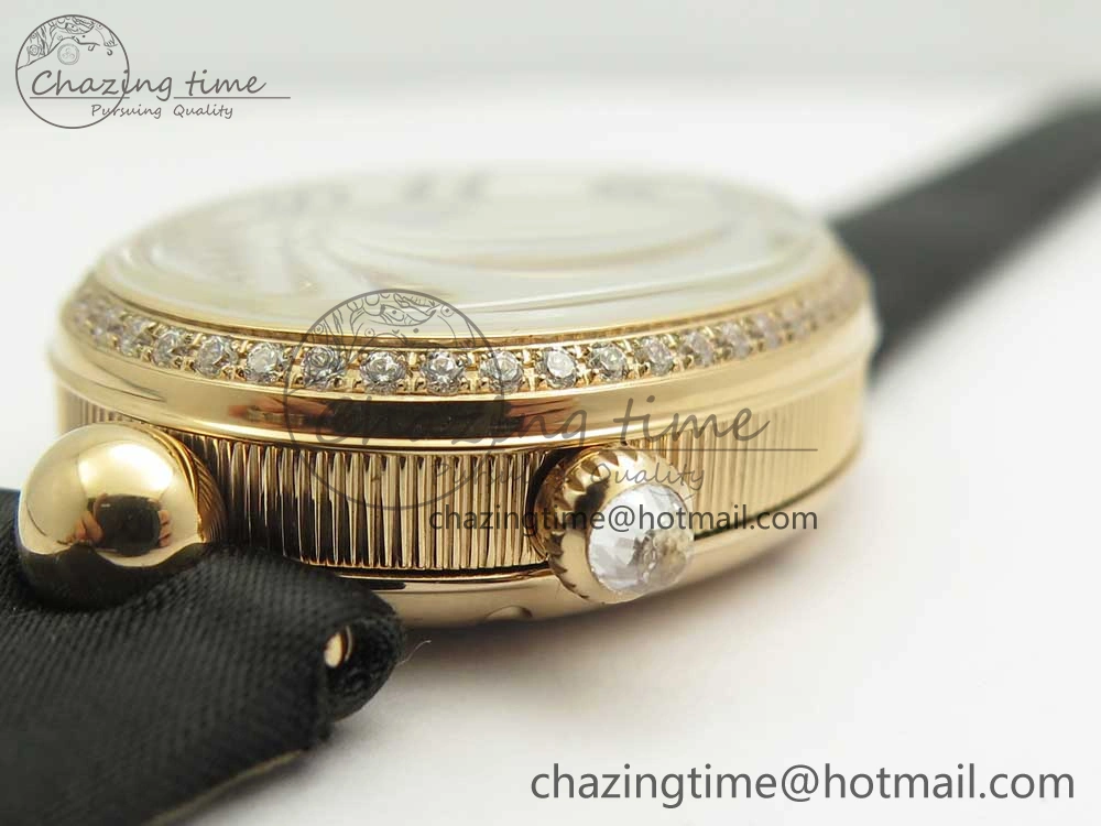 Premium Reine de Naples 8918BB RG ZF 1:1 Best Edition White MOP Dial Diamonds Bezel on Black Fabric Strap A 5342