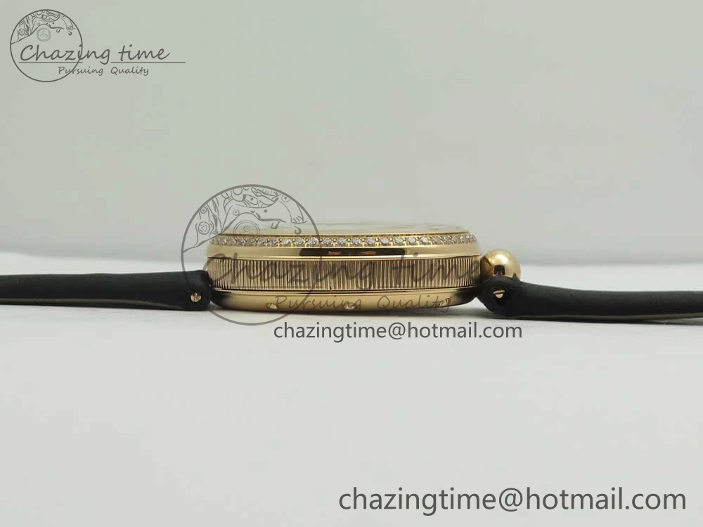 Premium Reine de Naples 8918BB RG ZF 1:1 Best Edition White MOP Dial Diamonds Bezel on Black Fabric Strap A 5342