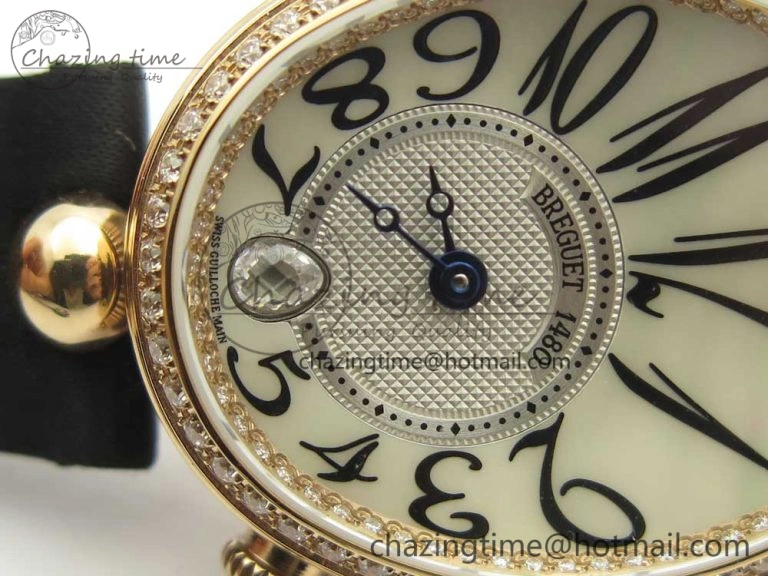 Premium Reine de Naples 8918BB RG ZF 1:1 Best Edition White MOP Dial Diamonds Bezel on Black Fabric Strap A 5342