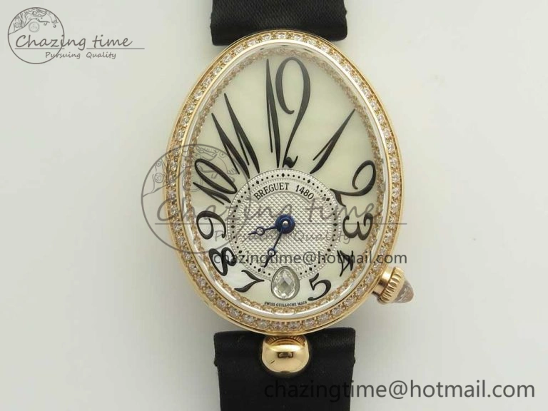 Premium Reine de Naples 8918BB RG ZF 1:1 Best Edition White MOP Dial Diamonds Bezel on Black Fabric Strap A 5342