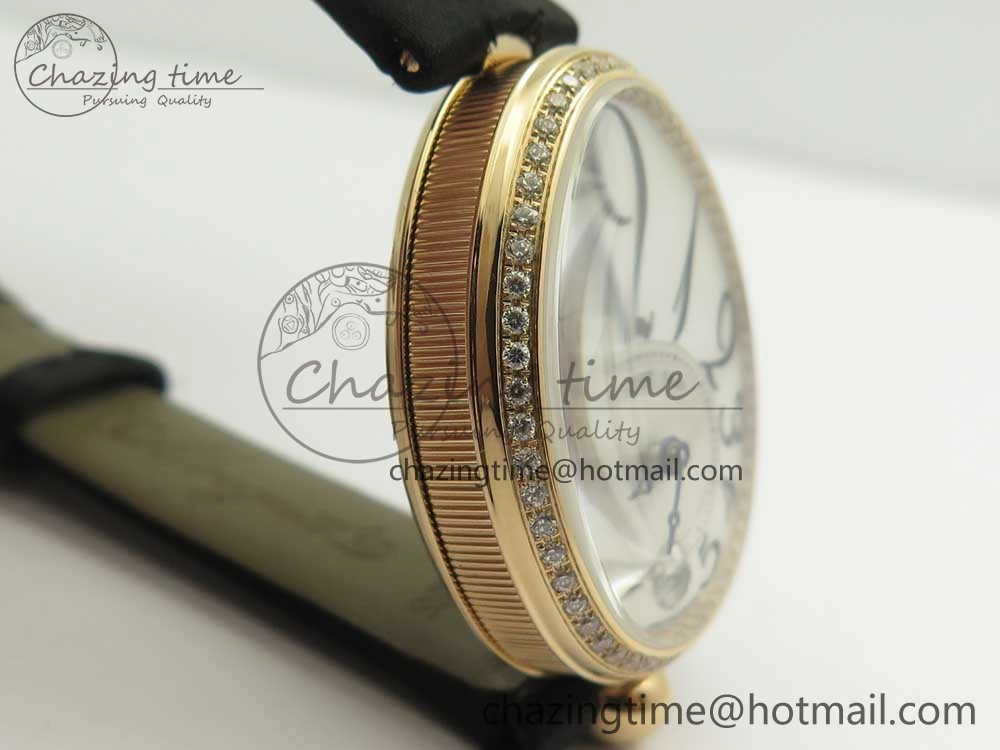 Premium Reine de Naples 8918BB RG ZF 1:1 Best Edition White MOP Dial Diamonds Bezel on Black Fabric Strap A 5342