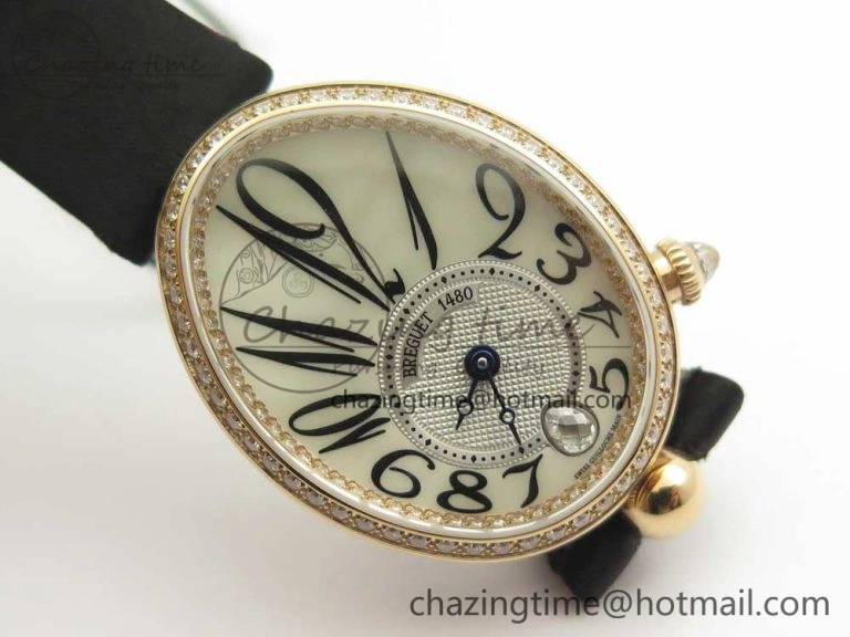 Premium Reine de Naples 8918BB RG ZF 1:1 Best Edition White MOP Dial Diamonds Bezel on Black Fabric Strap A 5342
