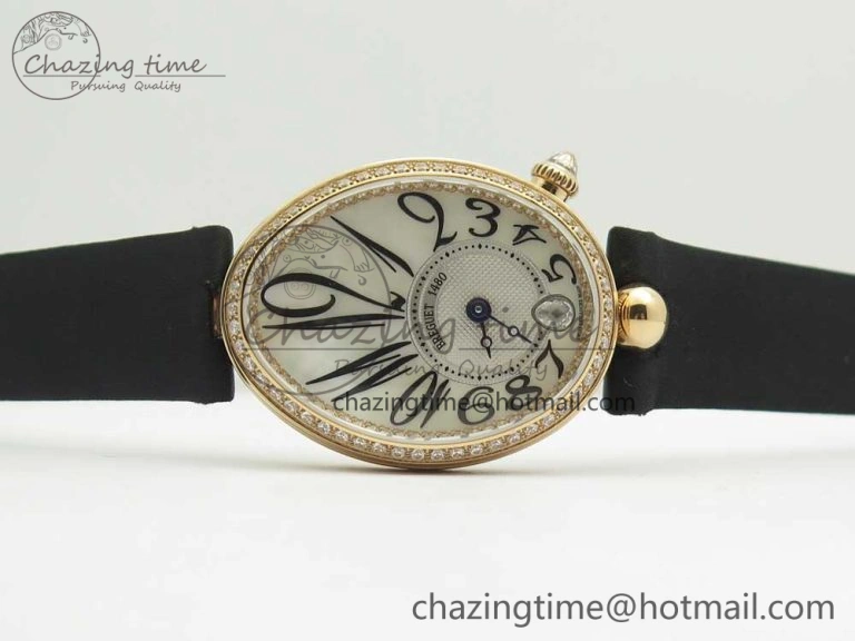 Premium Reine de Naples 8918BB RG ZF 1:1 Best Edition White MOP Dial Diamonds Bezel on Black Fabric Strap A 5342