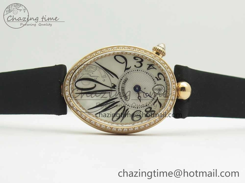 Premium Reine de Naples 8918BB RG ZF 1:1 Best Edition White MOP Dial Diamonds Bezel on Black Fabric Strap A 5342