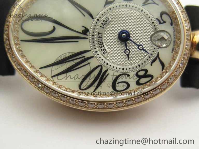 Premium Reine de Naples 8918BB RG ZF 1:1 Best Edition White MOP Dial Diamonds Bezel on Black Fabric Strap A 5342