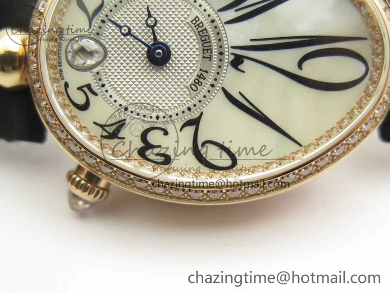 Premium Reine de Naples 8918BB RG ZF 1:1 Best Edition White MOP Dial Diamonds Bezel on Black Fabric Strap A 5342