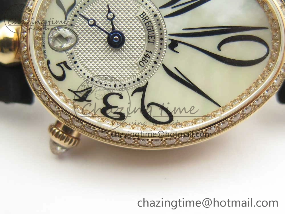 Premium Reine de Naples 8918BB RG ZF 1:1 Best Edition White MOP Dial Diamonds Bezel on Black Fabric Strap A 5342