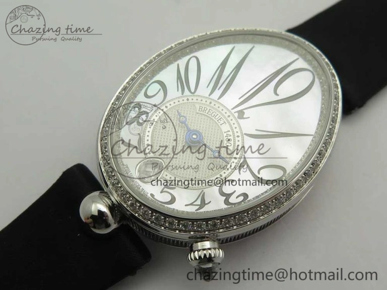 HighPerformance Reine de Naples 8918BB SS ZF 1:1 Best Edition White MOP Dial Diamonds Bezel on Black Fabric Strap A 5340