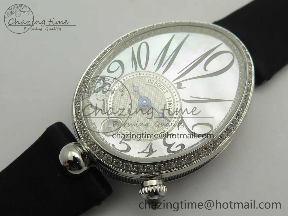 HighPerformance Reine de Naples 8918BB SS ZF 1:1 Best Edition White MOP Dial Diamonds Bezel on Black Fabric Strap A 5340
