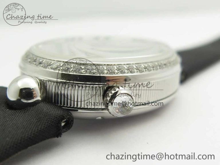 HighPerformance Reine de Naples 8918BB SS ZF 1:1 Best Edition White MOP Dial Diamonds Bezel on Black Fabric Strap A 5340