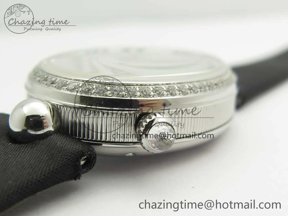 HighPerformance Reine de Naples 8918BB SS ZF 1:1 Best Edition White MOP Dial Diamonds Bezel on Black Fabric Strap A 5340
