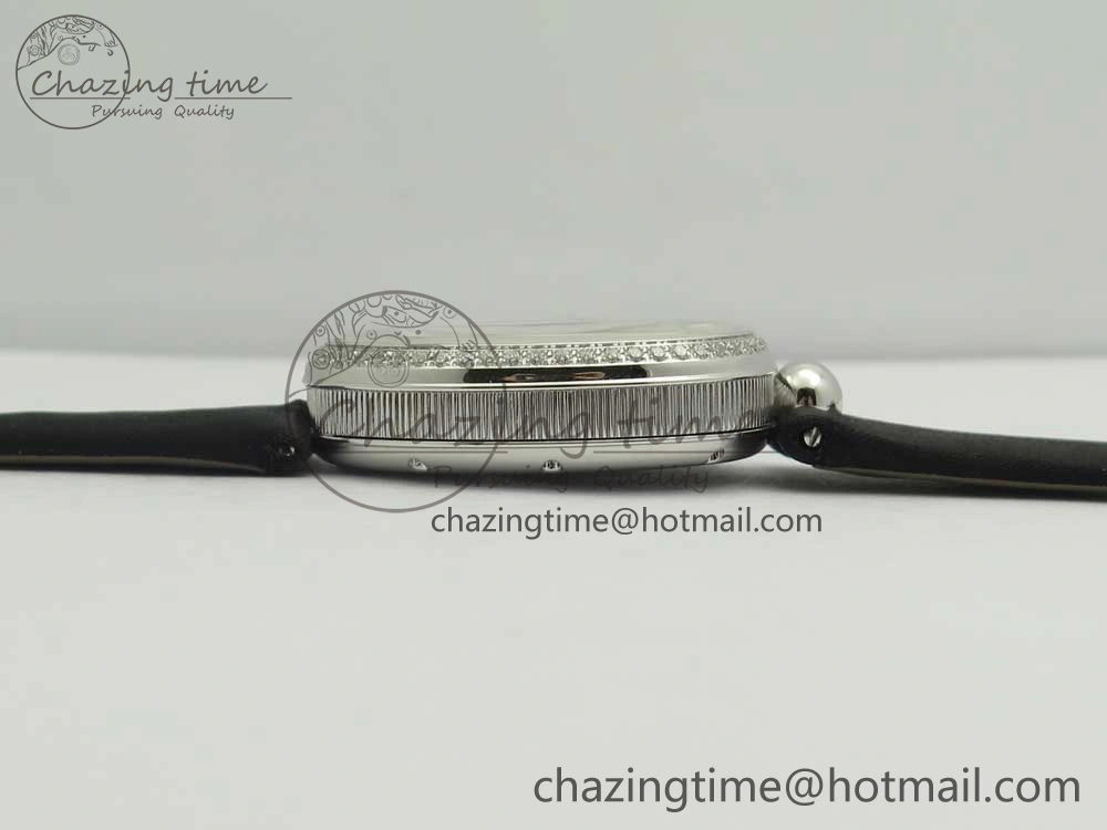 HighPerformance Reine de Naples 8918BB SS ZF 1:1 Best Edition White MOP Dial Diamonds Bezel on Black Fabric Strap A 5340