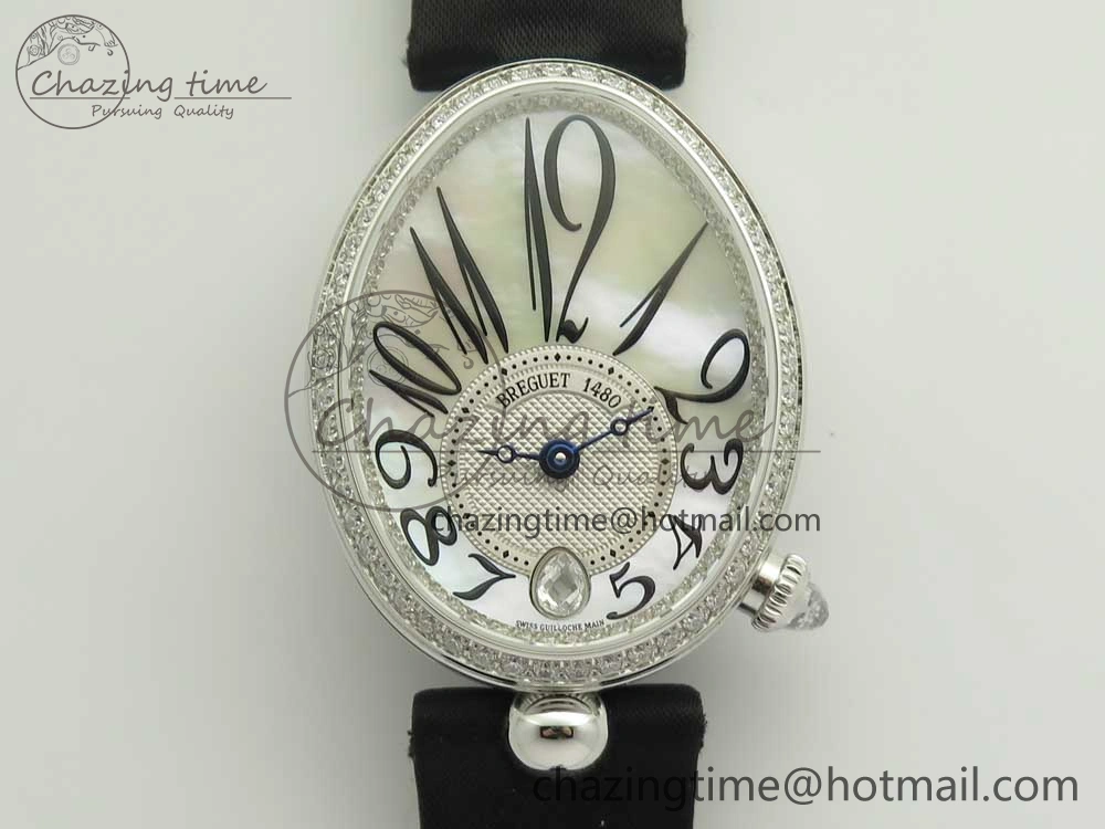HighPerformance Reine de Naples 8918BB SS ZF 1:1 Best Edition White MOP Dial Diamonds Bezel on Black Fabric Strap A 5340
