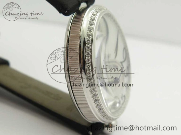 HighPerformance Reine de Naples 8918BB SS ZF 1:1 Best Edition White MOP Dial Diamonds Bezel on Black Fabric Strap A 5340