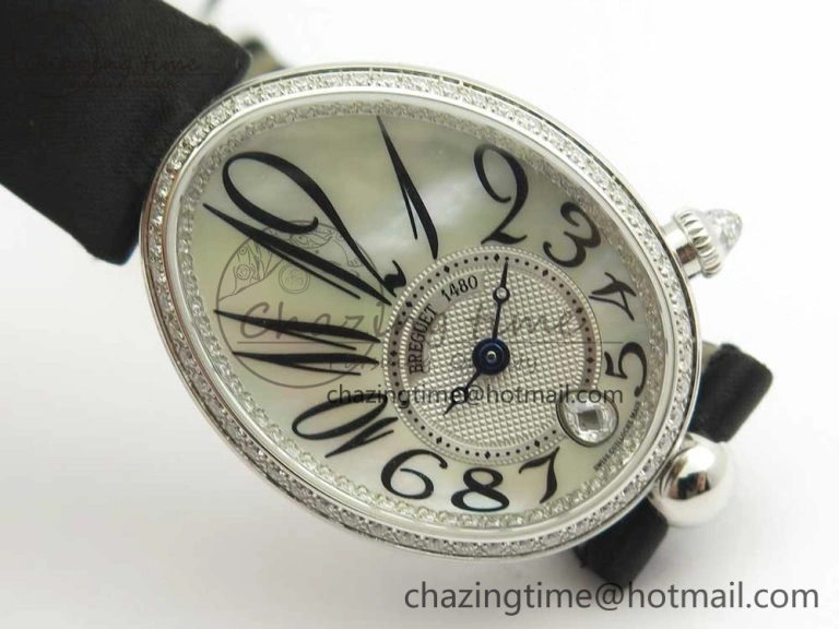 HighPerformance Reine de Naples 8918BB SS ZF 1:1 Best Edition White MOP Dial Diamonds Bezel on Black Fabric Strap A 5340