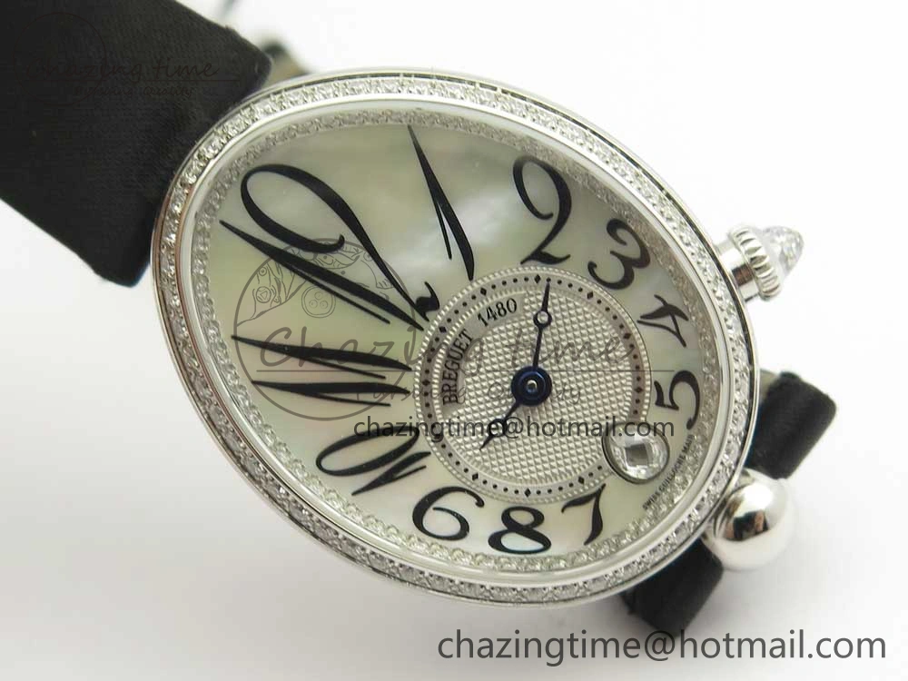 HighPerformance Reine de Naples 8918BB SS ZF 1:1 Best Edition White MOP Dial Diamonds Bezel on Black Fabric Strap A 5340