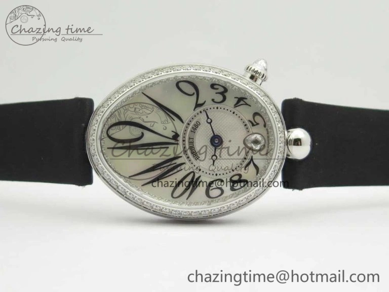 HighPerformance Reine de Naples 8918BB SS ZF 1:1 Best Edition White MOP Dial Diamonds Bezel on Black Fabric Strap A 5340