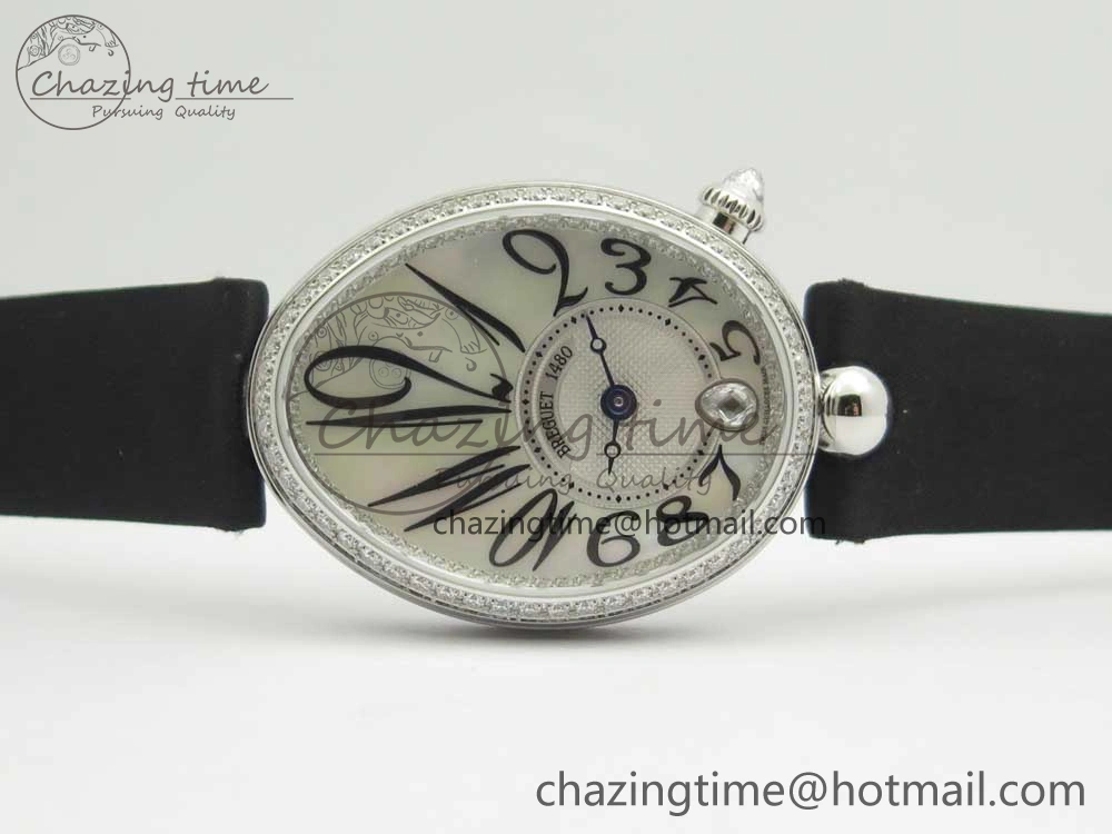 HighPerformance Reine de Naples 8918BB SS ZF 1:1 Best Edition White MOP Dial Diamonds Bezel on Black Fabric Strap A 5340