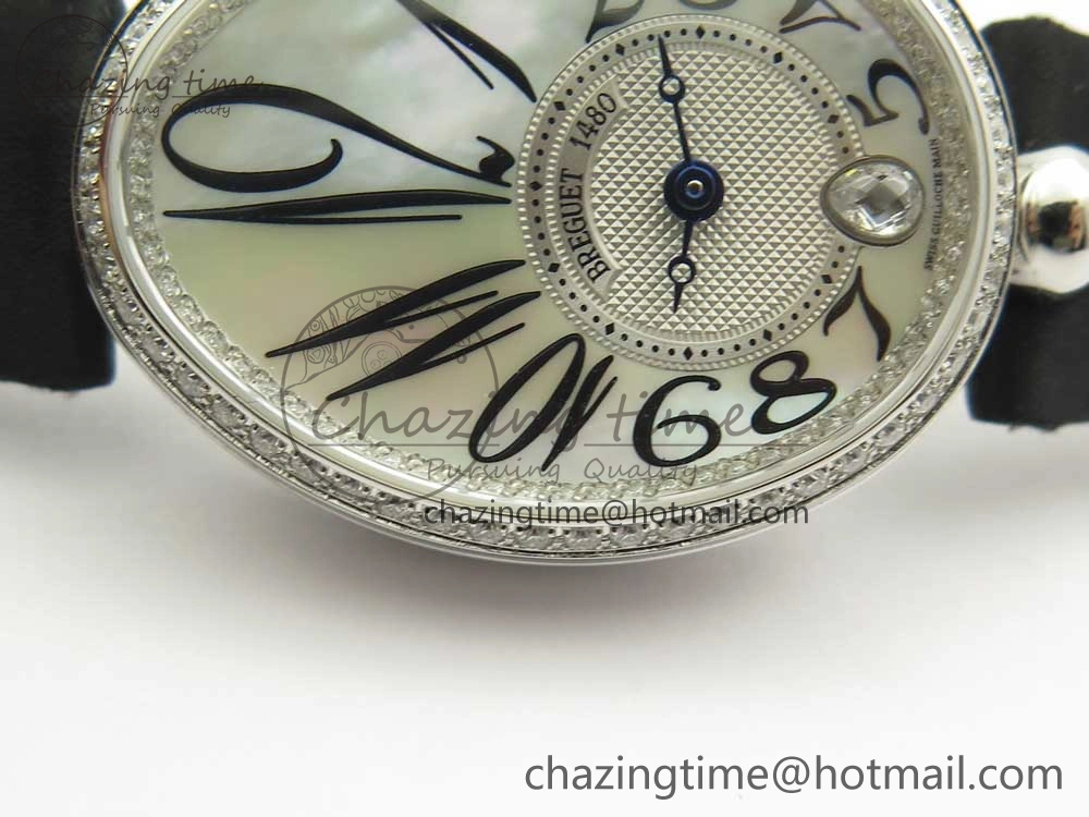 HighPerformance Reine de Naples 8918BB SS ZF 1:1 Best Edition White MOP Dial Diamonds Bezel on Black Fabric Strap A 5340
