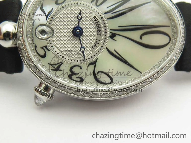 HighPerformance Reine de Naples 8918BB SS ZF 1:1 Best Edition White MOP Dial Diamonds Bezel on Black Fabric Strap A 5340