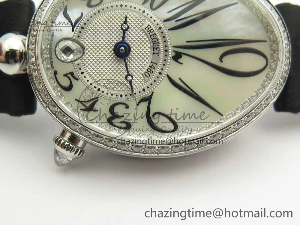 HighPerformance Reine de Naples 8918BB SS ZF 1:1 Best Edition White MOP Dial Diamonds Bezel on Black Fabric Strap A 5340