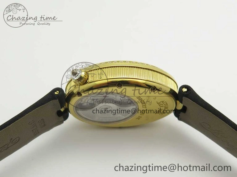 Resilient Reine de Naples 8918BB YG ZF 1:1 Best Edition White MOP Dial Diamonds Bezel on Black Fabric Strap A 10589