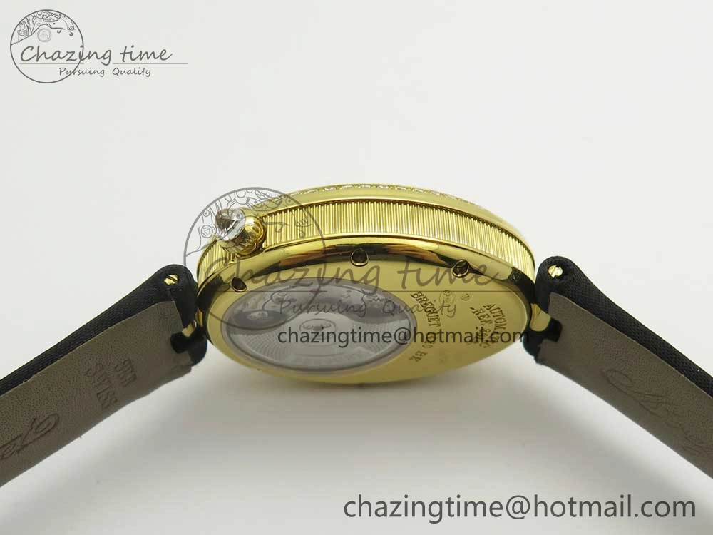 Resilient Reine de Naples 8918BB YG ZF 1:1 Best Edition White MOP Dial Diamonds Bezel on Black Fabric Strap A 10589