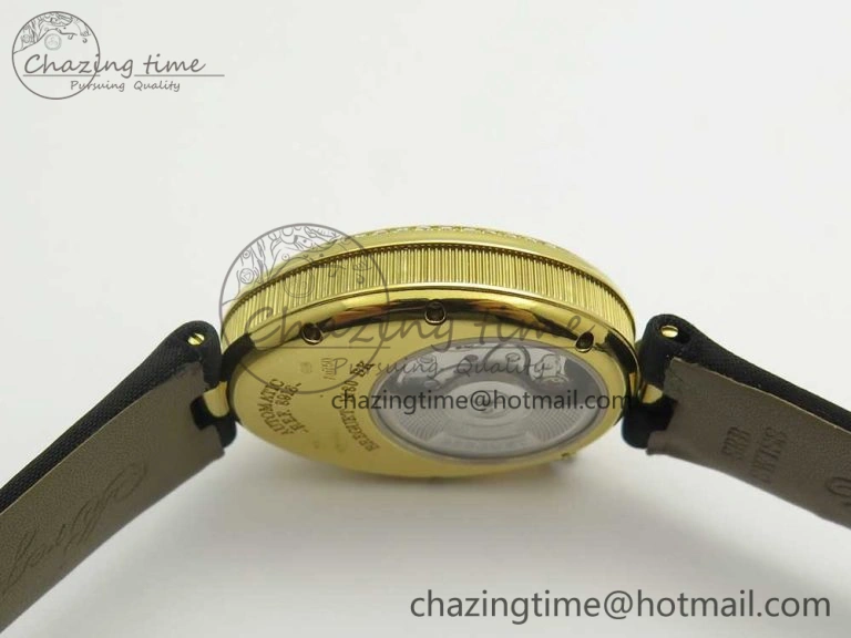 Resilient Reine de Naples 8918BB YG ZF 1:1 Best Edition White MOP Dial Diamonds Bezel on Black Fabric Strap A 10589