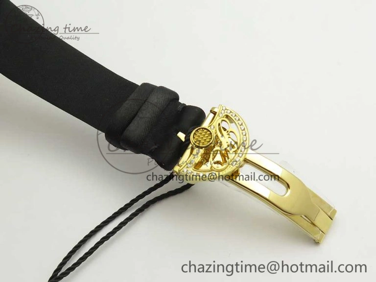 Resilient Reine de Naples 8918BB YG ZF 1:1 Best Edition White MOP Dial Diamonds Bezel on Black Fabric Strap A 10589