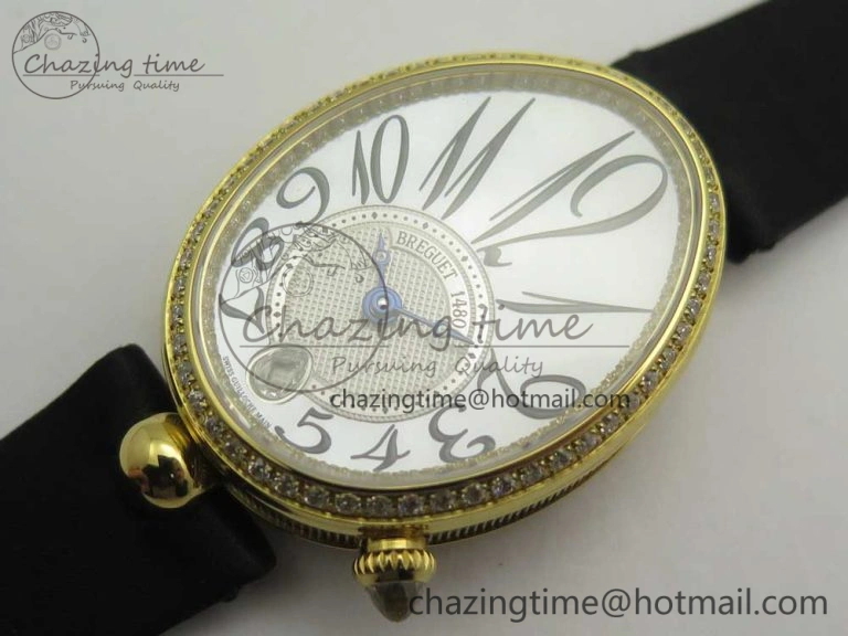 Resilient Reine de Naples 8918BB YG ZF 1:1 Best Edition White MOP Dial Diamonds Bezel on Black Fabric Strap A 10589