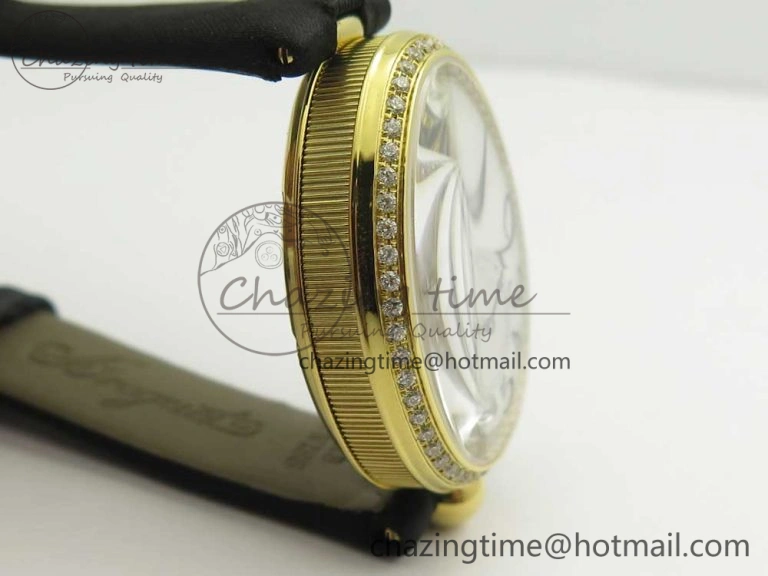 Resilient Reine de Naples 8918BB YG ZF 1:1 Best Edition White MOP Dial Diamonds Bezel on Black Fabric Strap A 10589