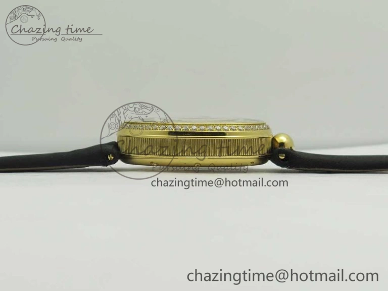 Resilient Reine de Naples 8918BB YG ZF 1:1 Best Edition White MOP Dial Diamonds Bezel on Black Fabric Strap A 10589